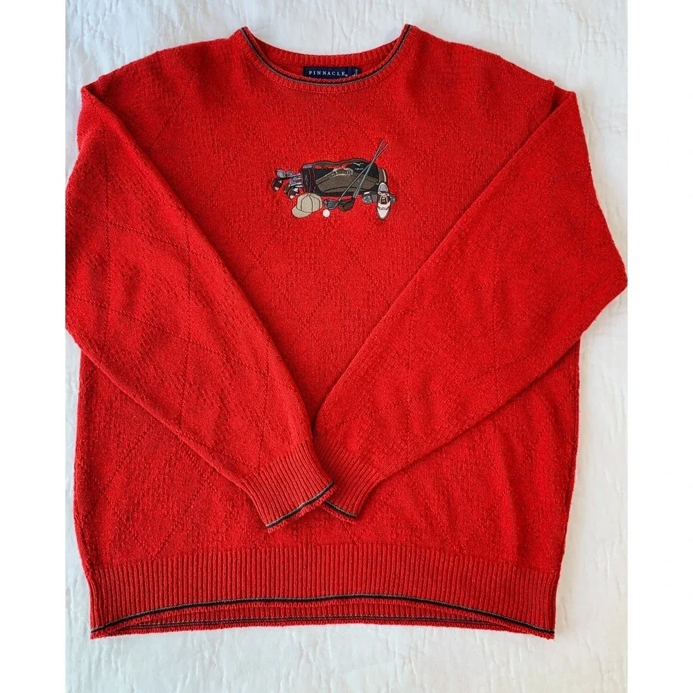Pinnacle Vintage Crew Neck Long Sleeve Golf Grandpa Sweater Made‎ In USA Size L